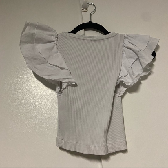 Zara White V-neck Ruffle Sleeve Ribbed Crop Top Size Small - Picture 3 of 3